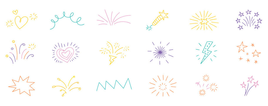 Colorful doodle elements for celebrations and abstract designs.
