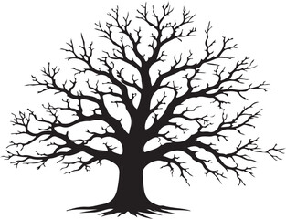 Fototapeta premium Detailed Black Silhouette of a Leafless Tree Isolated on White Background