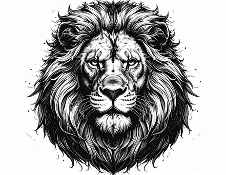 Detailed Black and White Lion Head Illustration