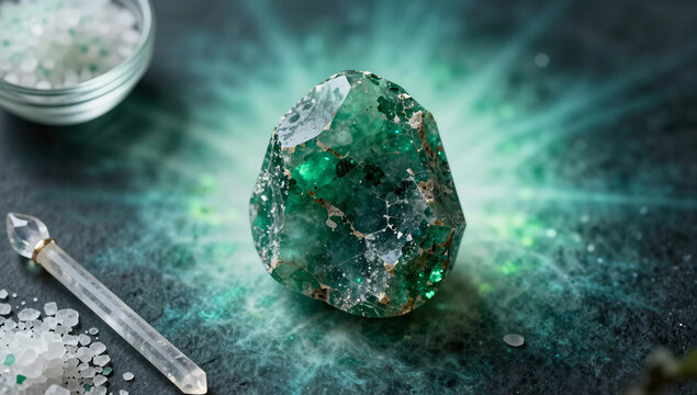 Aura Art and Moldavite Spiritual Composition