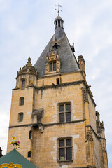 Obraz premium Detailed view of the 16th-century Renaissance belfry with ornate stone carvings and slate roof in Dreux, France