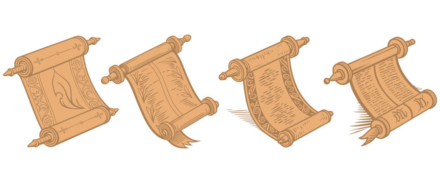 Set of four ancient papyrus scrolls with vintage rustic style eps 10
