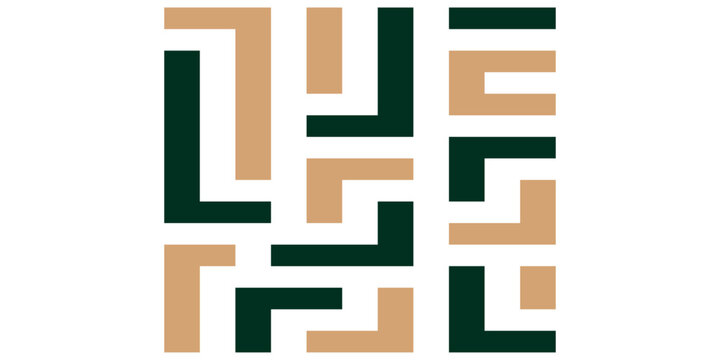 Abstract Geometric Interlocking Pattern Design in Green and Beige Colors