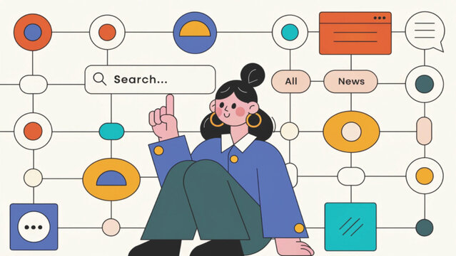 Flat vector illustration of a modern search interface hero section
