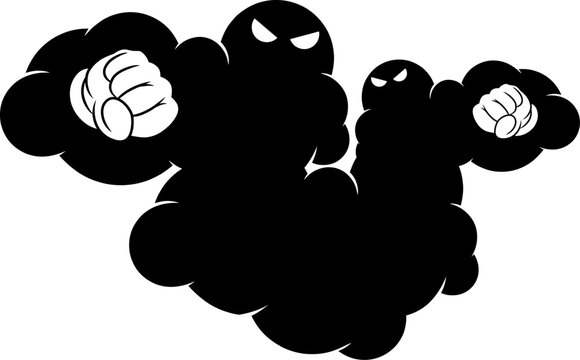 Silhouette of a powerful cloud monster humanoid with angry eyes and clenched fist.symbolizing power, rage, and the personification of a storm or dark force.