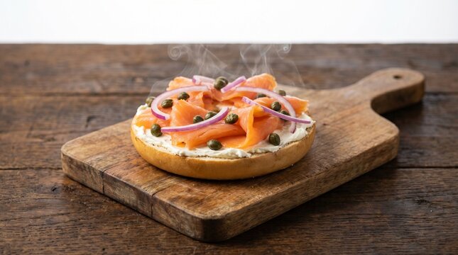 American Breakfast Classic New York Bagel Sliced Open with Cream Cheese Schmear