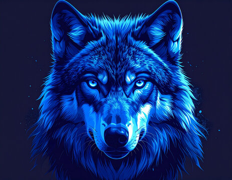 Electric Blue Wolf Portrait with Glowing Eyes