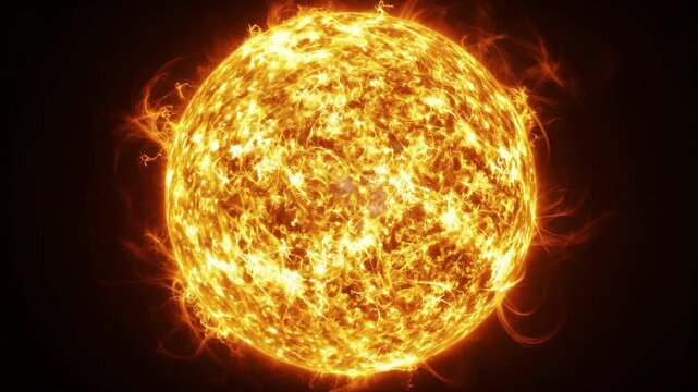 Blazing Fiery Sun Sphere Glowing Intensely in Dark Space Abstract Energy Visualization
