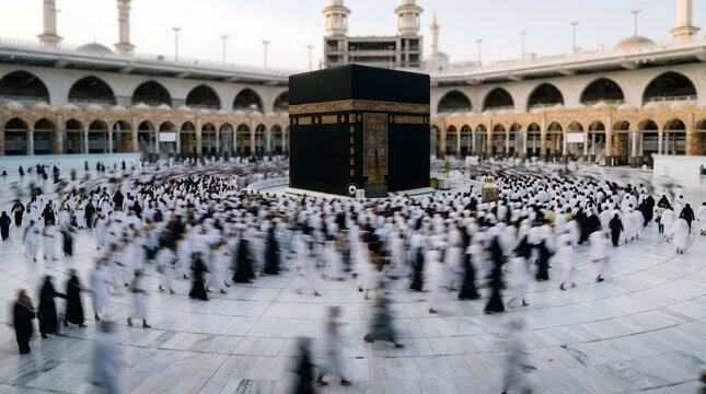 Macro Shot of Praying Hands with Kaaba in Soft Bokeh Background