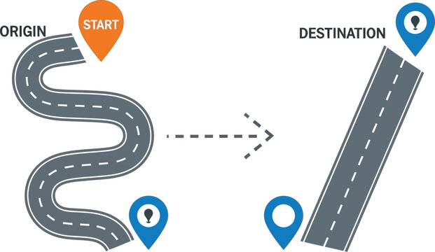 Road map illustration from origin to destination