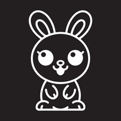 Obraz premium Cute cartoon bunny outline with big eyes on a black background vector graphic