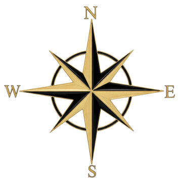 Gold compass rose pointing North South East West