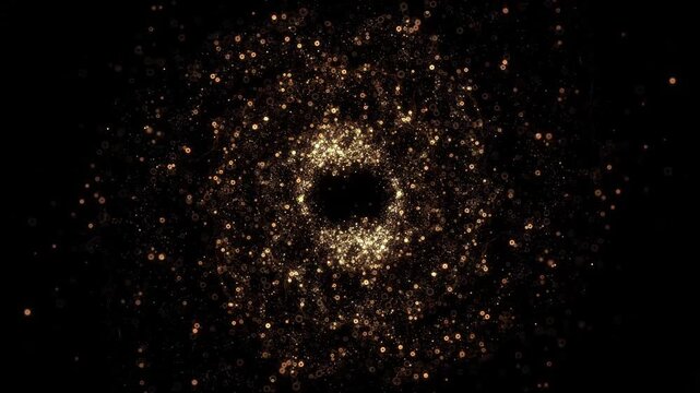 Golden Swirling Glitter Vortex luxury circle rotates particles lines. gold sparkles spiral energy swirl visual for promos award shows festive clips Award shows, celebration intros, Diwali fantasy