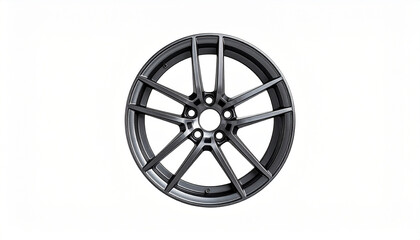Obraz premium Matte dark gray multi-spoke alloy car wheel isolated on a white background