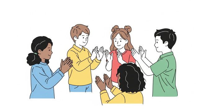 Diverse Children Clapping Hands in a Circle Illustration