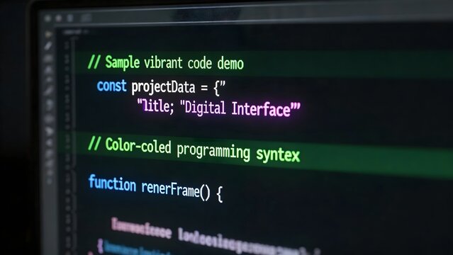 Computer screen displaying colorful code