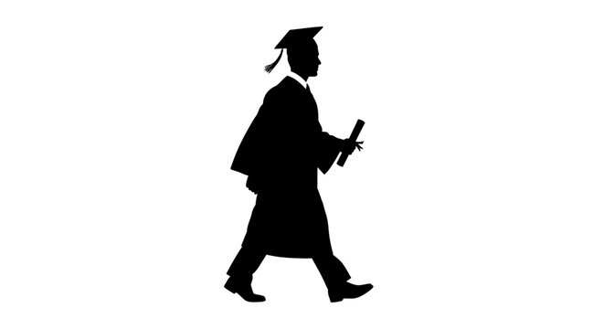 Graduate Silhouette Walking with Diploma
