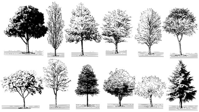Brutalist forest vector with halftone dot pattern Vintage trees graphic with distressed grunge overlay