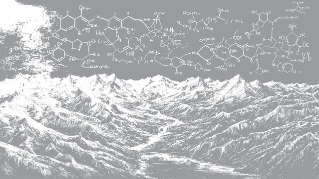Mountain terrain illustration with contour line pattern Topographic map style landscape with textured layers