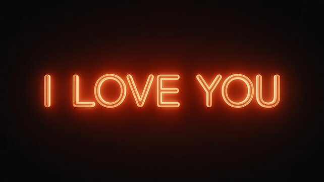 Neon sign, I Love You message, romantic glow, orange light