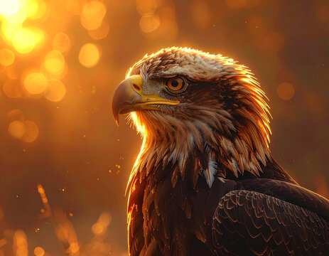 Majestic Golden Eagle illuminated by warm sunset light