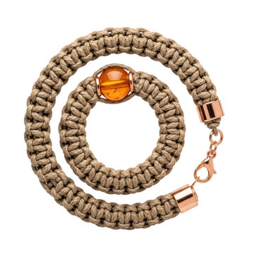 Woven bracelet with amber bead and rose gold clasp