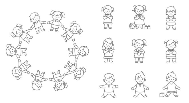 Cartoon children in a circle formation.