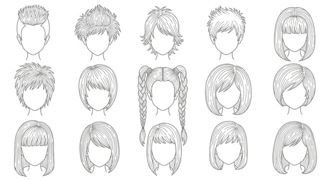 Various anime style cartoon character heads.