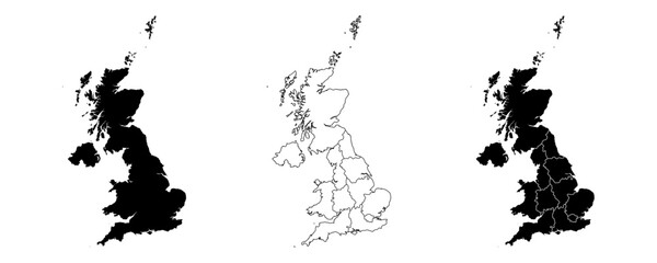 Map of the United Kingdom with county regions of Great Britain and Ireland ,England with administrative divisions. UK  map .United Kingdom map silhouette vector illustration.Vector editable  © cmmedia99