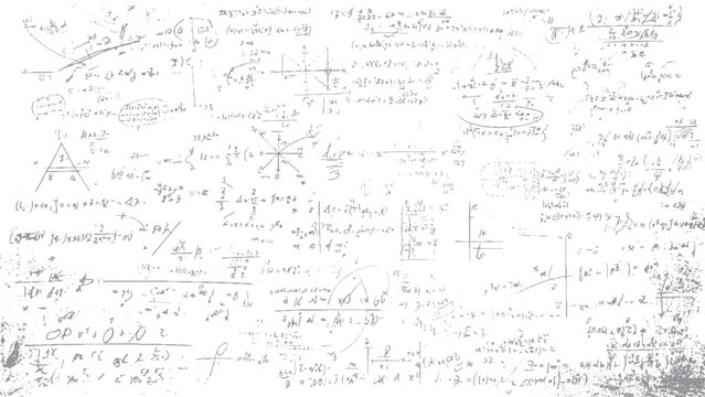 Hand drawn mathematical equations and formulas on a white background mathematics science. 