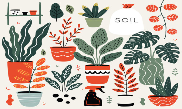 Indoor plants illustration with pots and leaves on light background high-quality professional detailed modern elegant stylish clean crisp vibrant colorful digital creative innovative contemporary prem