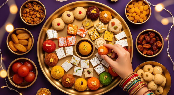 Festive indian sweets platter a colorful array of traditional delicacies