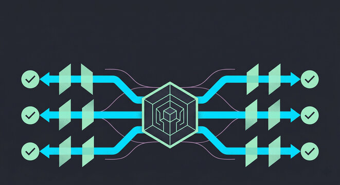 Explainable AI transparency and algorithmic decision making flat illustration featuring transparent logic paths for ethical software auditing and data privacy