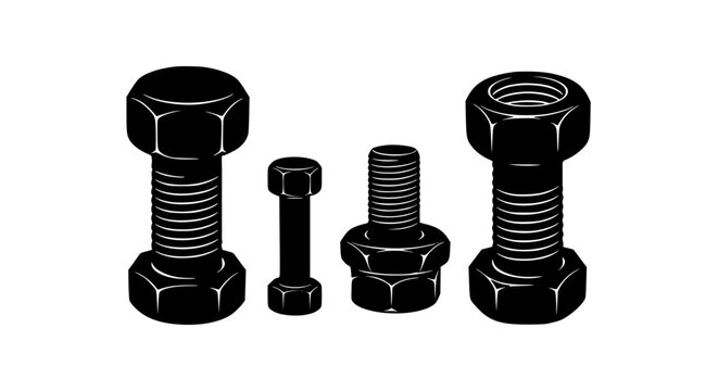 Industrial bolts and nuts hardware icons set black silhouette style