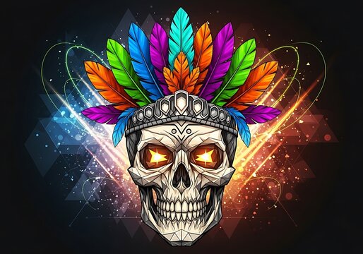 Colorful Feathery Headdress Skull