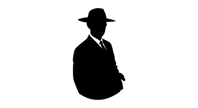 Silhouette of a Man Wearing a Hat and Suit in Classic Noir Style