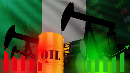 The Nigerian flag incorporates symbols of the oil industry, representing energy policy, economic fluctuations, and global trade. This highlights the complex relationship between the Nigerian economy  © le