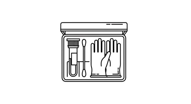 Forensic Kit Icon: DNA Swab, Test Tube, Gloves for Crime Scene Investigation and Medical Testing