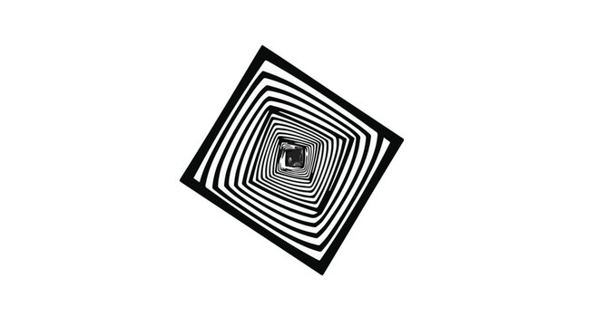 Square tunnel creates a hypnotic optical illusion with concentric black lines.