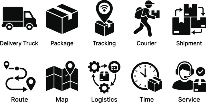 Logistics and delivery icons set, shipment and tracking symbols