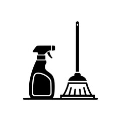 Fototapeta premium Cleaning Service Icon with Spray Bottle and Broom