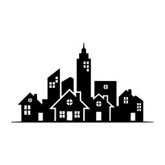 Fototapeta premium Silhouette of City Skyline and Residential Houses Vector Illustration