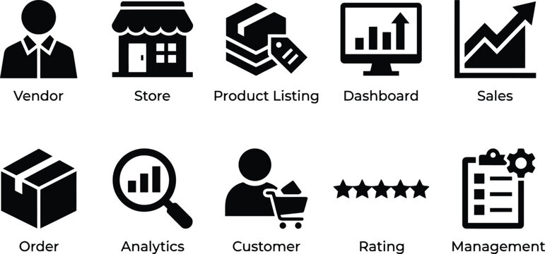 E commerce and business management icons set