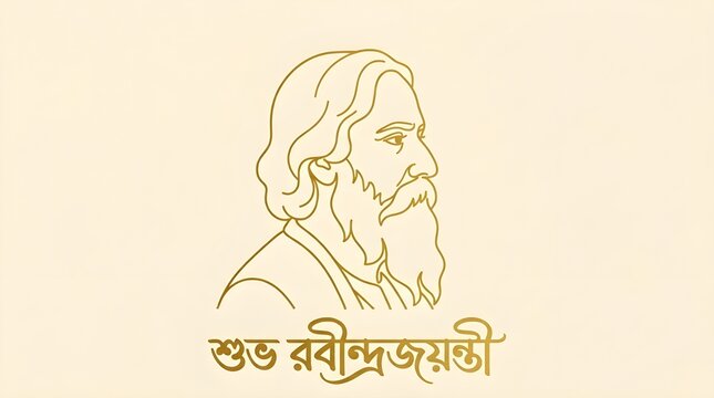 Rabindra Jayanti Celebration, Birth Anniversary of Rabindranath Tagore, Minimalist Illustration of Famous Indian Poet and Nobel Laureate