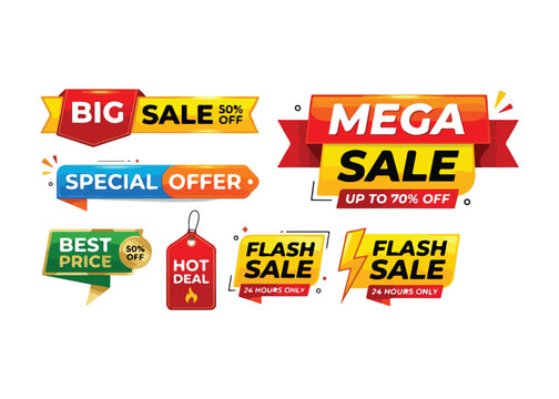 Collection of sale banners and tags for advertising and marketing purposes