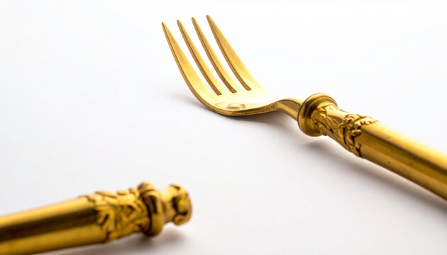 Ornate gold fork handle and detached handle on white background