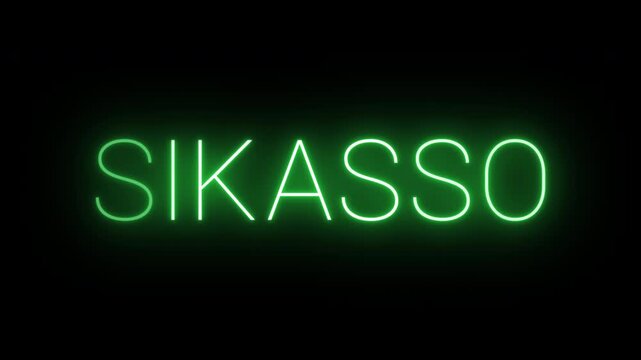 Flickering neon green glowing sikasso sign animated on black background
