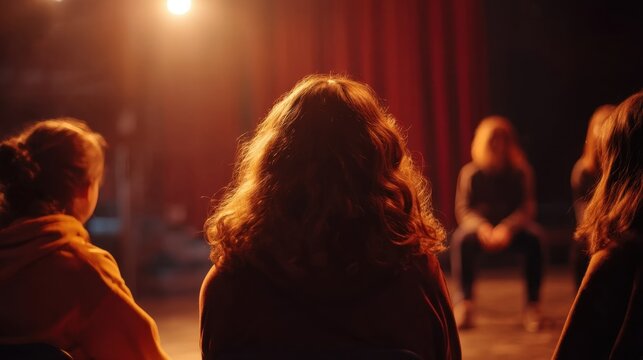 Group of Individuals Engaged in an Interactive Setting with Focus on Emotion and Connection in a Dramatic Environment