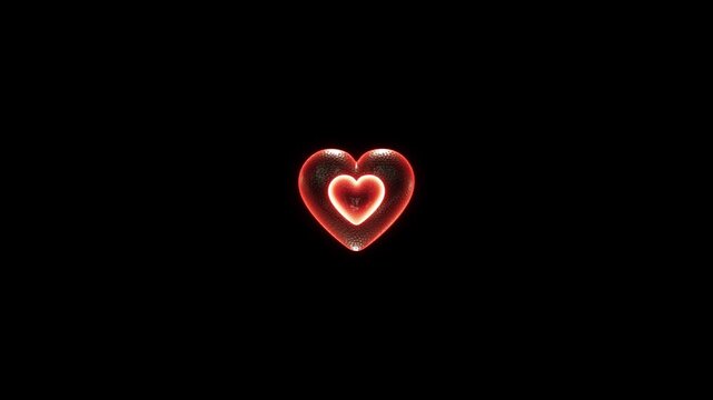 powerfully abstract heart vibrant, Blink internal light enveloped of sharp thorns fiery flames. Dynamic sparks glowing particles glowing red heart shape sparkling particles on background animation