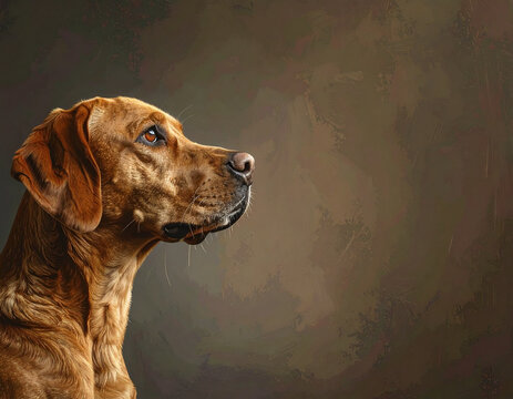 Red dog portrait looking to the side with painted background